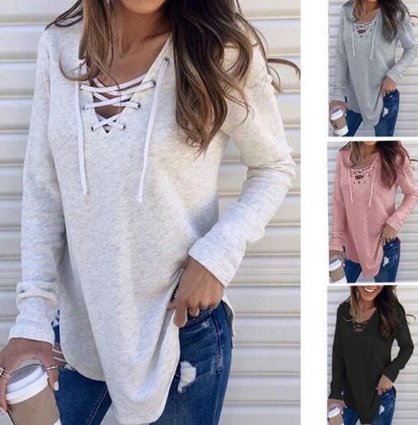 women's hoodies & sweatshirts blouse solid color v-neck tie band loose autumn and winter ladies, Black
women's hoodies & sweatshirts blouse solid color v-neck tie band loose autumn and winter ladies, Black