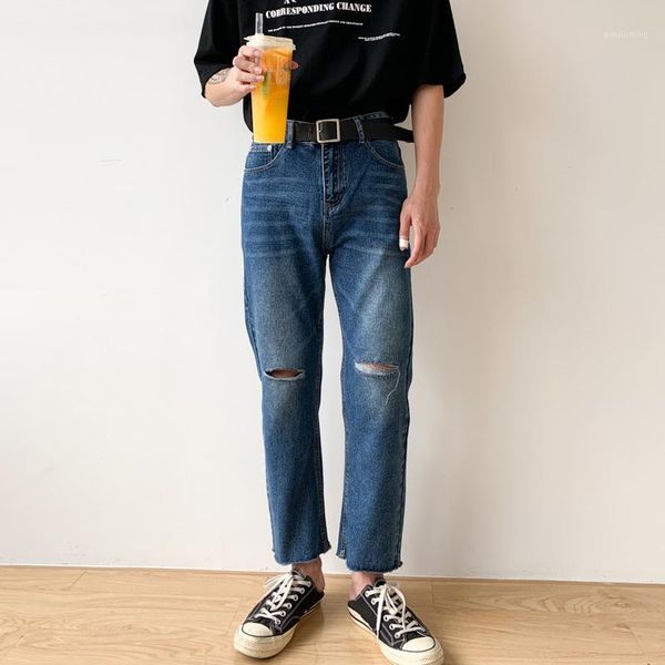 men's knee hole fashion straight ankle-length casual denim pants jeans male korean style vintage hip hop jeans1, Blue
men's knee hole fashion straight ankle-length casual denim pants jeans male korean style vintage hip hop jeans1, Blue