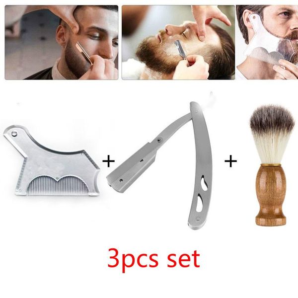 3шт набор мужские бороды формирования шаблона бороды гребень стиль формирователь бритья щетка для бритья нож волос бородой обрезать бритье р, Silver