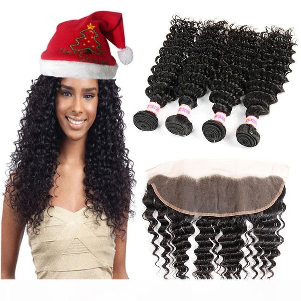 ear to ear lace frontal closure with bundles deep wave brazilian virgin human hair 3 or 4 bundles with closure kinky curly weave, Black
ear to ear lace frontal closure with bundles deep wave brazilian virgin human hair 3 or 4 bundles with closure kinky curly weave, Black
