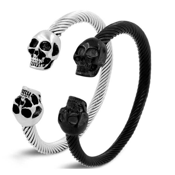 circle 117cm double skull bangle bracelet 316l stainless steel punk style band party 3 colors black biker bangle 201211
circle 117cm double skull bangle bracelet 316l stainless steel punk style band party 3 colors black biker bangle 201211