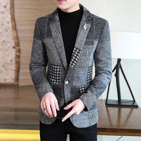 2020 men's fashionable woolen jacket with plaid seam blazer thin hombre fit ball blazers for men b3n9, White;black
2020 men's fashionable woolen jacket with plaid seam blazer thin hombre fit ball blazers for men b3n9, White;black