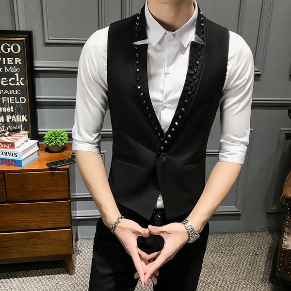 2020 men black marks new thin male fit tide v lead rivet punk decoration wind a man-made vest button spring gfbc, White;black
2020 men black marks new thin male fit tide v lead rivet punk decoration wind a man-made vest button spring gfbc, White;black