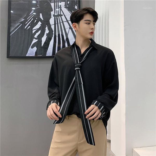 men striped tie bow fashion long sleeve black shirt male streetwear hip hop loose casual party dress shirt stage show costumes1, White;black
men striped tie bow fashion long sleeve black shirt male streetwear hip hop loose casual party dress shirt stage show costumes1, White;black