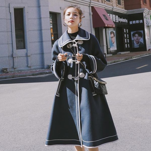 women's wool & blends women korean plus size horn button long woolen coat outerwear female fashion elegant color block faux jacket over, Black
women's wool & blends women korean plus size horn button long woolen coat outerwear female fashion elegant color block faux jacket over, Black