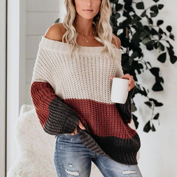 women slash neck off shoulder striped sweaters autumn winter loose patchwork jumpers long sleeve knitted pullover sweater, White;black
women slash neck off shoulder striped sweaters autumn winter loose patchwork jumpers long sleeve knitted pullover sweater, White;black