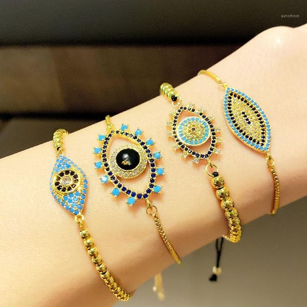 eyika gold color bohemian beach jewelry turkish blue eye bracelet fill rainbow cubic zirconia pulseras mujer evil eye for party1, Golden;silver
eyika gold color bohemian beach jewelry turkish blue eye bracelet fill rainbow cubic zirconia pulseras mujer evil eye for party1, Golden;silver