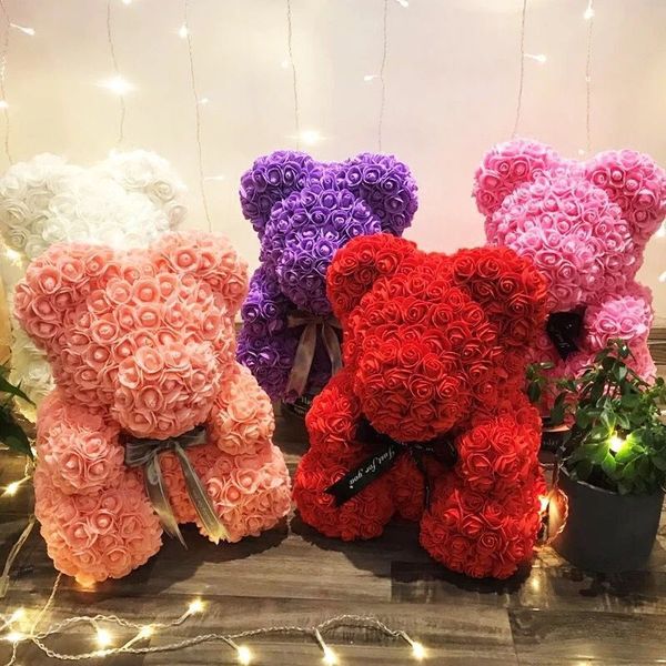 Artificial Flowers Pe Rose Bear Toys Valentine's Day Gift Romantic Teddy Bears With Gift Box Doll Girlfriend Presents 9 Colors