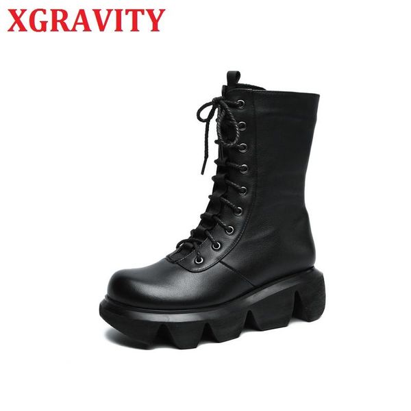 xgravity new fur boots cow leather thick sole platform boots lace up women's casual british leather snow s139, Black
xgravity new fur boots cow leather thick sole platform boots lace up women's casual british leather snow s139, Black