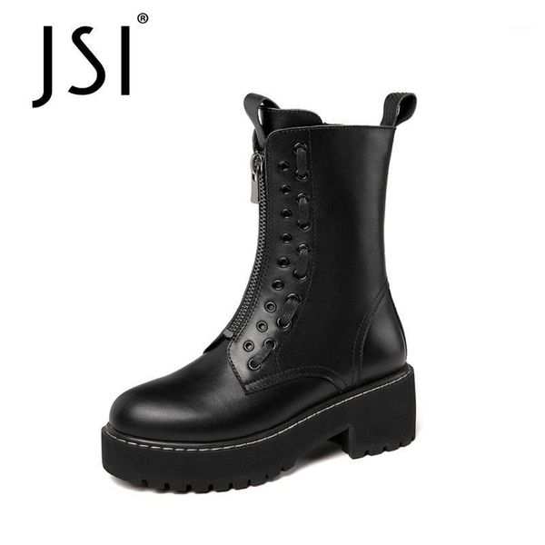 jsi punky style boots woman genuine leather high platform thick bottom boots ladies zip round toe mid-calf jo6841, Black
jsi punky style boots woman genuine leather high platform thick bottom boots ladies zip round toe mid-calf jo6841, Black