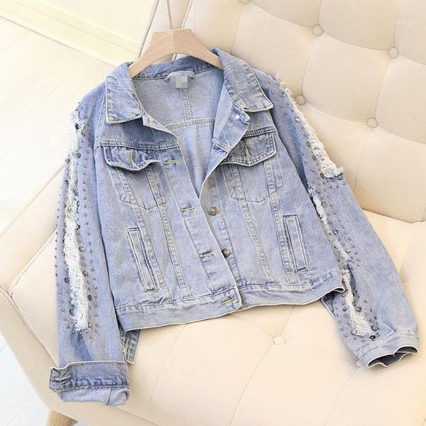 2020 autumn new heavy industry beaded diamond hole sleeve denim jacket women's casual jeans coat jackets female loose jean coats1, Black;brown
2020 autumn new heavy industry beaded diamond hole sleeve denim jacket women's casual jeans coat jackets female loose jean coats1, Black;brown