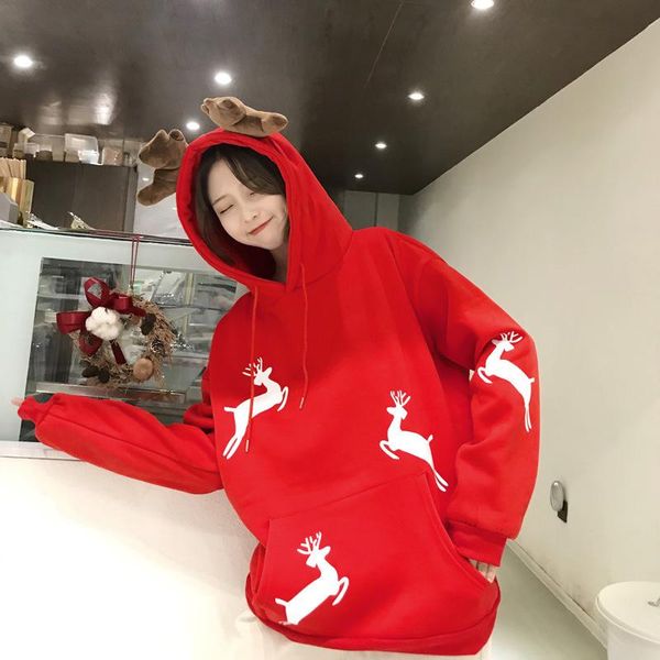 women's t-shirt christmas red cute antlers hoodie 2021 autumn and winter style brushed thick hooded korean-style loose co, White
women's t-shirt christmas red cute antlers hoodie 2021 autumn and winter style brushed thick hooded korean-style loose co, White