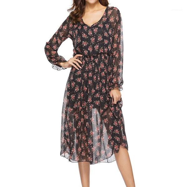2019 summer women chiffon dress bohemian v neck long sleeve floral printed dress casual mid-calf female midi1, Black;gray
2019 summer women chiffon dress bohemian v neck long sleeve floral printed dress casual mid-calf female midi1, Black;gray
