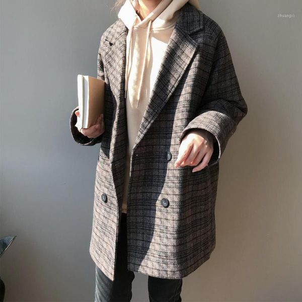 2021 autumn/winter new relaxed vintage woolen coat, medium long suit, large long-sleeved blouse, ladies, medium long lapel check1, Black
2021 autumn/winter new relaxed vintage woolen coat, medium long suit, large long-sleeved blouse, ladies, medium long lapel check1, Black