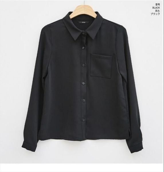 black shirt female long sleeve korean edition spring new relaxed loose fitting student chiffon shirt office lady basic, White 
black shirt female long sleeve korean edition spring new relaxed loose fitting student chiffon shirt office lady basic, White