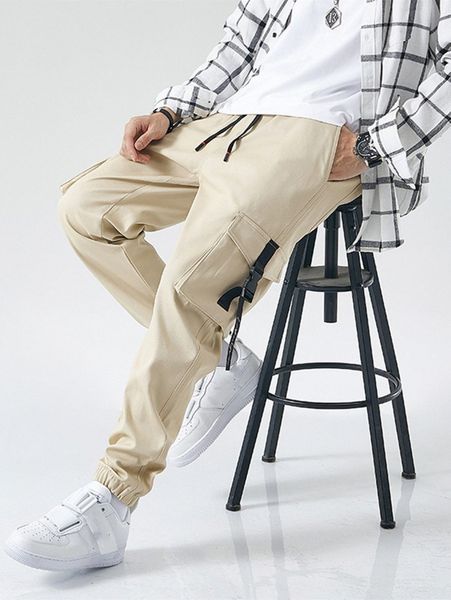 men flap pocket drawstring waist cargo pants a1ap#, Black 
men flap pocket drawstring waist cargo pants a1ap#, Black