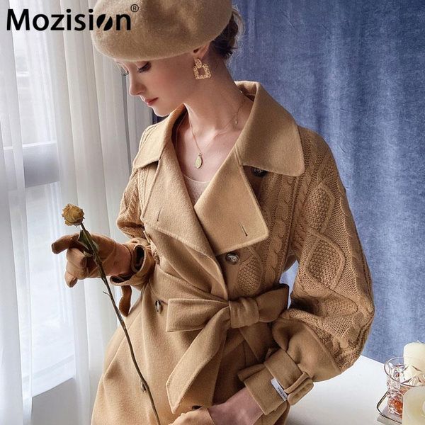 mozision notched collar with belted double-sided woolen coat women's solid knitted full sleeve mid-length woolen coat overcoat, Black
mozision notched collar with belted double-sided woolen coat women's solid knitted full sleeve mid-length woolen coat overcoat, Black