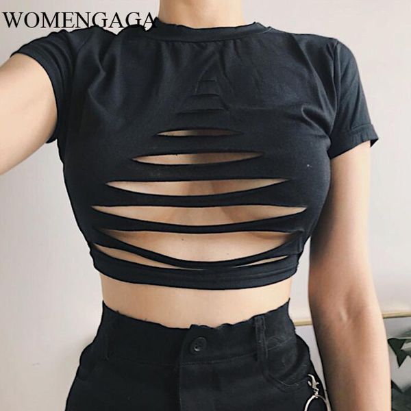 2020 summer new black ripped short t-shirt round neck exposed navel short sleeve women t shirt hollow out e180, White 
2020 summer new black ripped short t-shirt round neck exposed navel short sleeve women t shirt hollow out e180, White