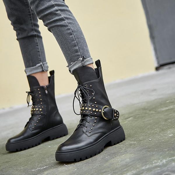 prova perfetto all-match cow leather ankle boots with rivet buckle strap lace-up flat genuine, Black
prova perfetto all-match cow leather ankle boots with rivet buckle strap lace-up flat genuine, Black