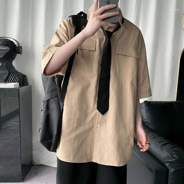 summer casual shirt men's fashion solid color multi-pocket tooling shirt men streetwear wild loose short-sleeved mens1, White;black
summer casual shirt men's fashion solid color multi-pocket tooling shirt men streetwear wild loose short-sleeved mens1, White;black