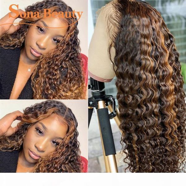 13x4 highlight curly human hair wig pre plucked brazilian remy piano color deep wave lace front wigs for black women, Black;brown
13x4 highlight curly human hair wig pre plucked brazilian remy piano color deep wave lace front wigs for black women, Black;brown