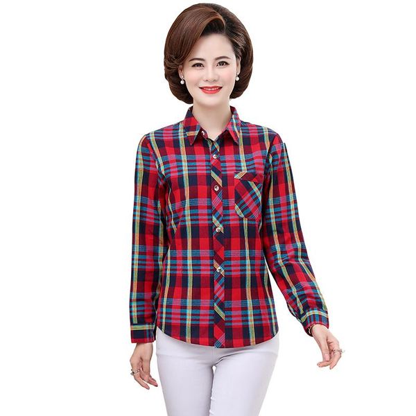 women's blouses & shirts middle-aged long-sleeved blouse spring autumn cotton loose mother plaid plus size casual female shirt, White
women's blouses & shirts middle-aged long-sleeved blouse spring autumn cotton loose mother plaid plus size casual female shirt, White