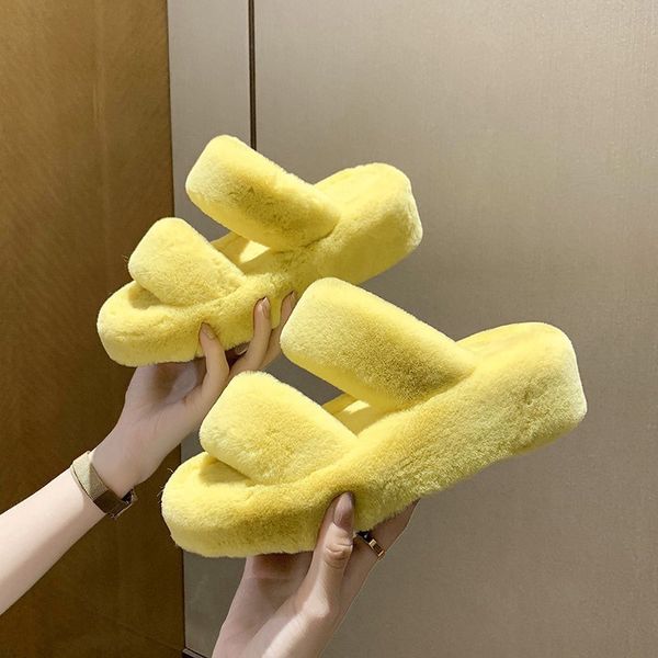 luxury fashion furry 100% mink winter women home thick bottom wedges slippers y1125, Black 
luxury fashion furry 100% mink winter women home thick bottom wedges slippers y1125, Black