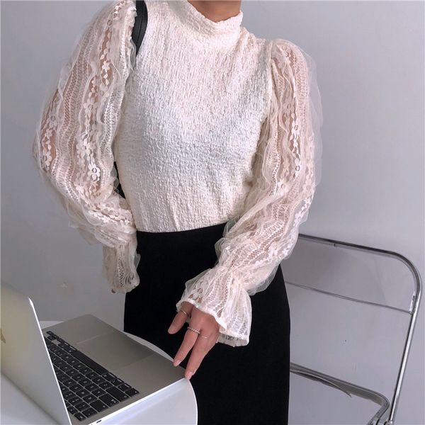 2021 new korean style of women chiffon solid shirts mock neck lace puff flare sleeves manguit women's blouses plissate autumn k3qe, White
2021 new korean style of women chiffon solid shirts mock neck lace puff flare sleeves manguit women's blouses plissate autumn k3qe, White