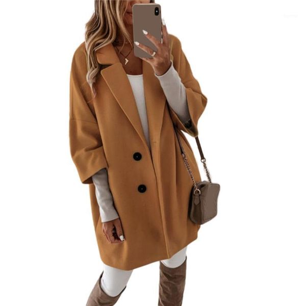 women 3/4 sleeve solid color faux wool coat notched lapel buttons loose outerwear basic midi long jacket with pockets1, Black
women 3/4 sleeve solid color faux wool coat notched lapel buttons loose outerwear basic midi long jacket with pockets1, Black
