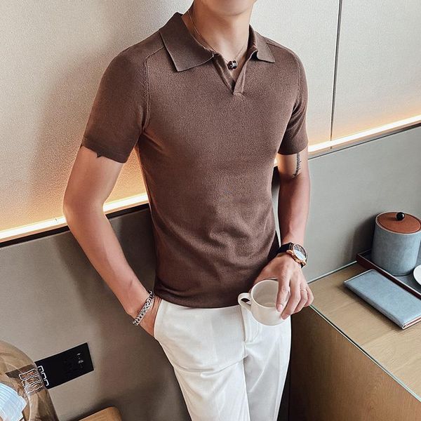 v neck knitted polo shirt men short sleeve summer 2021 new fashion mens casual polos slim fit streetwear polo homme, White;black
v neck knitted polo shirt men short sleeve summer 2021 new fashion mens casual polos slim fit streetwear polo homme, White;black