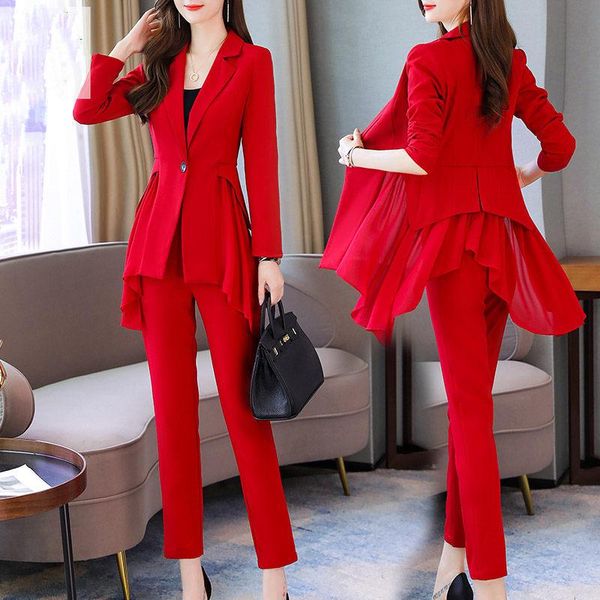 women's two piece pants high end professional suit 2021 spring slim fit irregular blazer jacket autumn elegant set y1352, White
women's two piece pants high end professional suit 2021 spring slim fit irregular blazer jacket autumn elegant set y1352, White