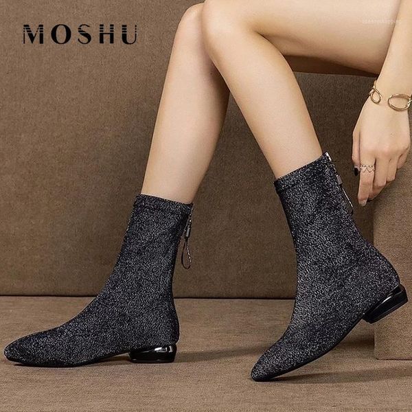 women casual solid color sock boots mid calf boots plush women winter pointed toe zip shoes fur1, Black
women casual solid color sock boots mid calf boots plush women winter pointed toe zip shoes fur1, Black