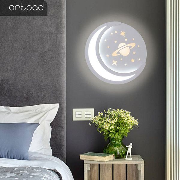 wall lamp modern creative book shape paint with drawing moon design dimmable sconce led colock for bedroom study