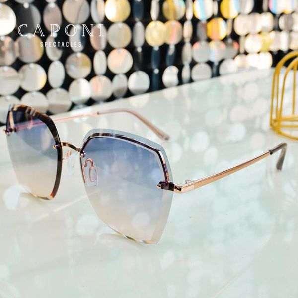 caponi women's sunglasses 2020 new vintage rimless fashion sun glasses cutting lenses gradient oversized shades for women cp7095, White;black
caponi women's sunglasses 2020 new vintage rimless fashion sun glasses cutting lenses gradient oversized shades for women cp7095, White;black