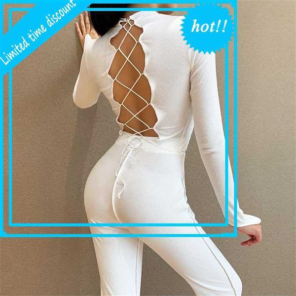 women bodycon long mouwen shirts around the neck lace up open back autunmn crop club wear soild color tea streetwear, White
women bodycon long mouwen shirts around the neck lace up open back autunmn crop club wear soild color tea streetwear, White