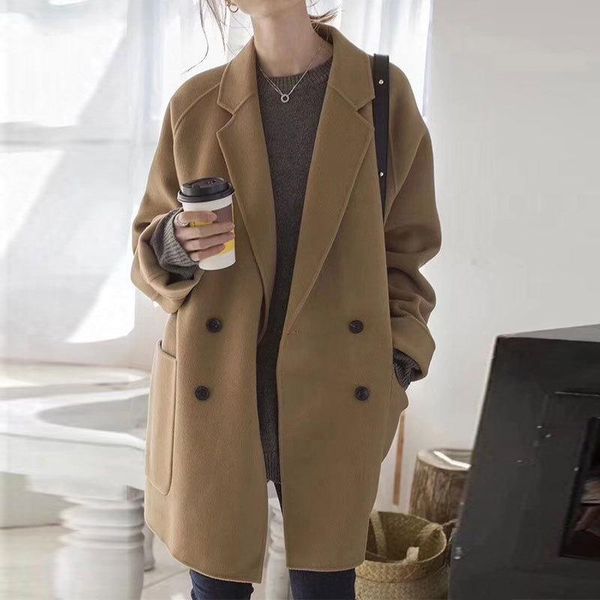 women's wool & blends spring and autumn classic joker blended casual chic coat long sleeve big pocket double-breasted korean ladies clo, Black
women's wool & blends spring and autumn classic joker blended casual chic coat long sleeve big pocket double-breasted korean ladies clo, Black