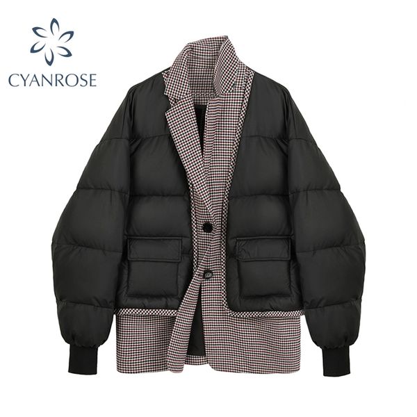 women's down jacket winter parkas short coat thick cotton padded parka female patchwork jacket fashion casual warm outwear 201214, Black
women's down jacket winter parkas short coat thick cotton padded parka female patchwork jacket fashion casual warm outwear 201214, Black