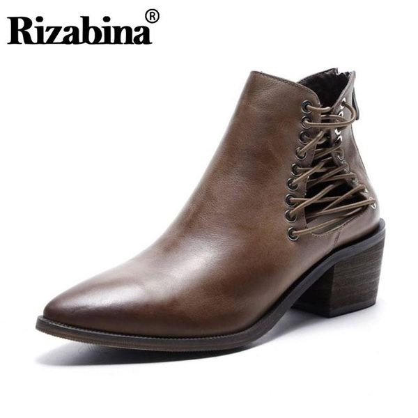 rizabina ankle boots for women genuine leather pointed toe thick heel cross-tied zipper vintage shoes solid color size 34-43, Black
rizabina ankle boots for women genuine leather pointed toe thick heel cross-tied zipper vintage shoes solid color size 34-43, Black