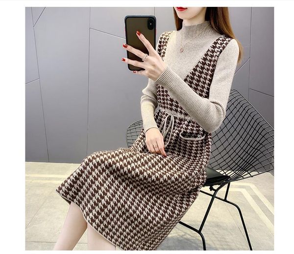 houndstooth mid-length slim-fit belt knitted dress autumn/winter new korean sweater skirt with dress, Black;gray
houndstooth mid-length slim-fit belt knitted dress autumn/winter new korean sweater skirt with dress, Black;gray