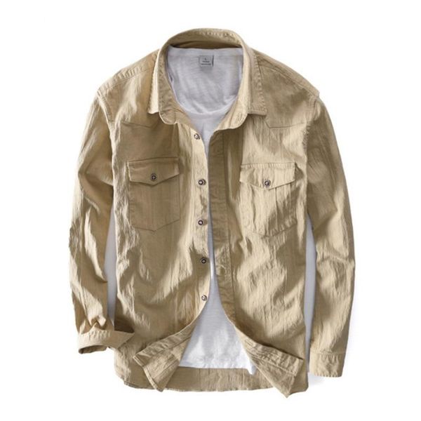 men's casual shirts 4 color cotton shirt spring and autumn long sleeve pocket fit solid coat wrinkled tees, White;black
men's casual shirts 4 color cotton shirt spring and autumn long sleeve pocket fit solid coat wrinkled tees, White;black