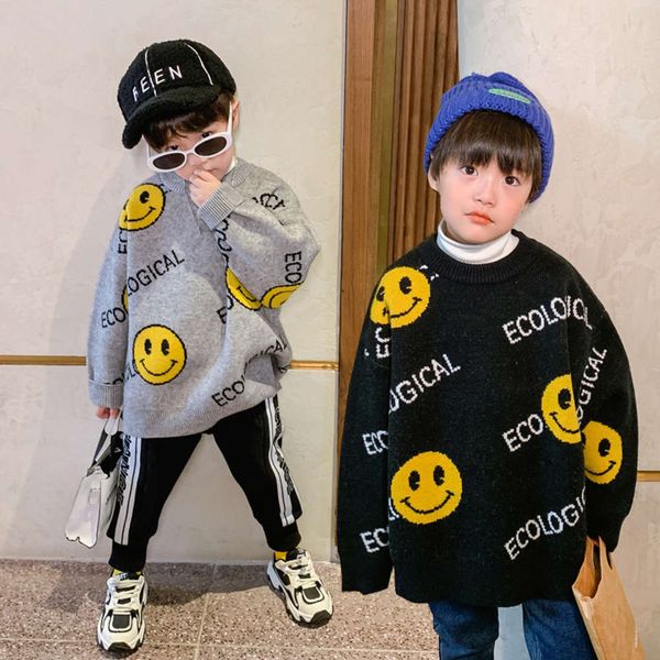 im children's wear boys' cotton smile face pullover, Blue