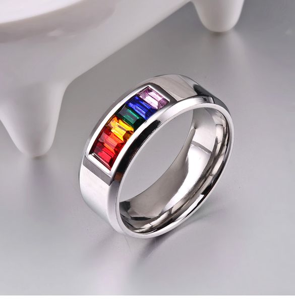 europe and the united states inlaid colorful diamond titanium steel rainbow flag ring trend jewelry wholesale postage, Silver
europe and the united states inlaid colorful diamond titanium steel rainbow flag ring trend jewelry wholesale postage, Silver