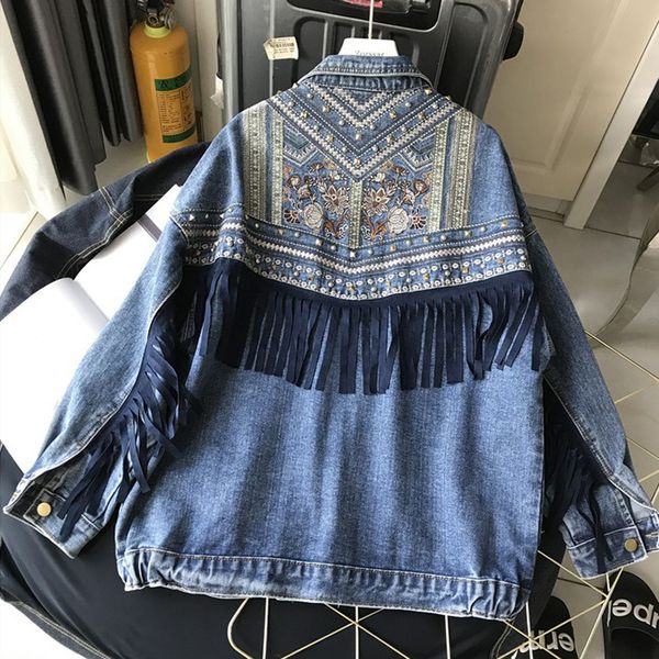 seiwnibu punk boho tassel embroidery denim jacket women blue loose rivet pocket oversize moto biker female spring jean jacket 201106, Black;brown
seiwnibu punk boho tassel embroidery denim jacket women blue loose rivet pocket oversize moto biker female spring jean jacket 201106, Black;brown