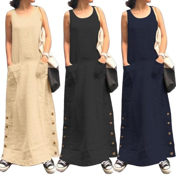 casual dresses vintage women solid color sleeveless o neck pockets buttons robe loose dress polyester spandex regular, Black;gray
casual dresses vintage women solid color sleeveless o neck pockets buttons robe loose dress polyester spandex regular, Black;gray