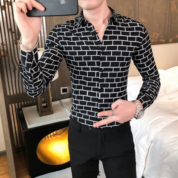 british style men business casual shirts 2020 camisa masculina long sleeve slim fit plaid shirt streetwear social party blouse c1211, White;black
british style men business casual shirts 2020 camisa masculina long sleeve slim fit plaid shirt streetwear social party blouse c1211, White;black