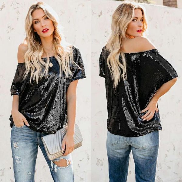 women's t-shirt summer gilding skew collar party casual female tees women smooth short sleeve off shoulder drop plus1, White
women's t-shirt summer gilding skew collar party casual female tees women smooth short sleeve off shoulder drop plus1, White