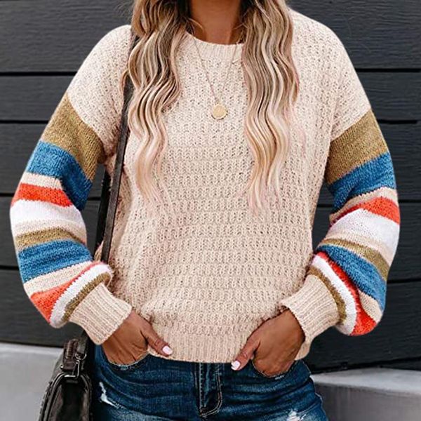 color v neck block sweater women autumn rainbow striped cable knitted sweaters female long sleeve vintage pullover au4, White;black
color v neck block sweater women autumn rainbow striped cable knitted sweaters female long sleeve vintage pullover au4, White;black