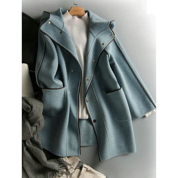 hong kong wind cloak hooded women's autumn and winter foreign style loose long casual joker woolen coat, Black
hong kong wind cloak hooded women's autumn and winter foreign style loose long casual joker woolen coat, Black
