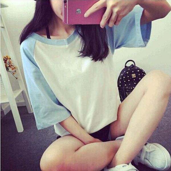 cotton comfortable t shirt women half sleeve round neck tee shirt femme patchwork color sleeve loose style camiseta, White
cotton comfortable t shirt women half sleeve round neck tee shirt femme patchwork color sleeve loose style camiseta, White