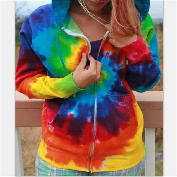 2020 new rainbow vortex tie dye hooded women's sweater casual coat, Black
2020 new rainbow vortex tie dye hooded women's sweater casual coat, Black